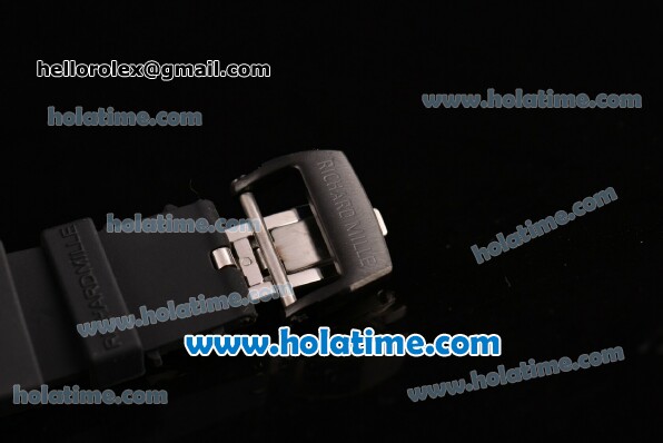Richard Mille RM 52-01 Miyota 6T51 Automatic PVD Case with Diamonds Skull Dial and Black Rubber Bracelet - Click Image to Close